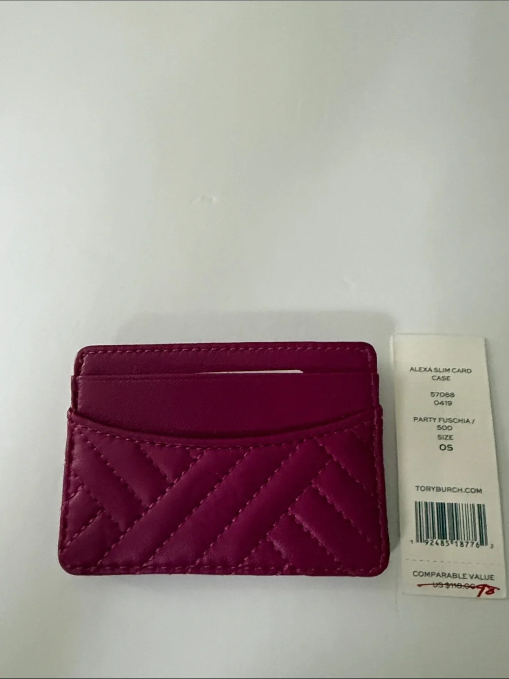 Tory Burch Quilted Alexa Slim Card Case in Party Fuchsia